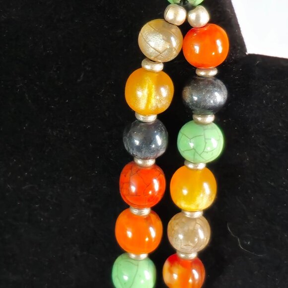 VTG Multi-Color Lucite Gumball Graduated Beaded Double Necklace Sterling Clasp - Picture 4 of 12